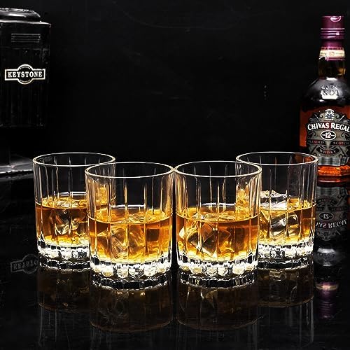 KANARS Bourbon Glasses Set of 4 Crystal Whiskey Rock Glass 10Oz in