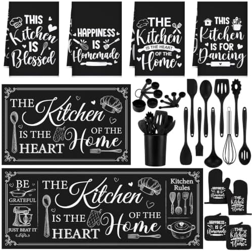 Fourluoo 30 Pcs Farmhouse Kitchen Decor and Utensils Set Black Kitchen