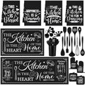 Fourluoo 30 Pcs Farmhouse Kitchen Decor and Utensils Set Black Kitchen