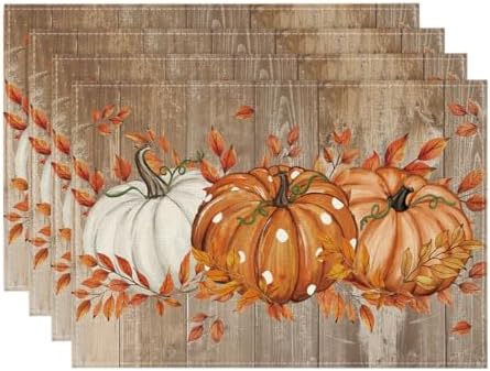 Artoid Mode Dot Pumpkins Leaves Fall Placemats Set of 4-12 x 18 Inch