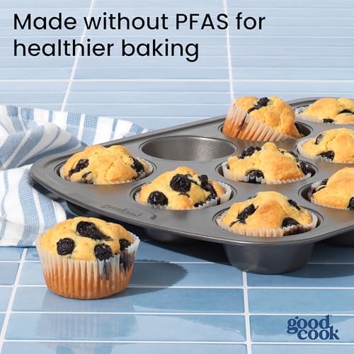 GoodCook Set of 2 Everyday Nonstick Muffin Pans – 12‐Cup Standard and