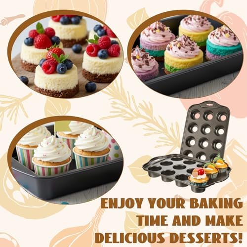 2 Pack 12 Cups Muffin Pan Mini Nonstick Cheesecake Pans Carbon Muffins