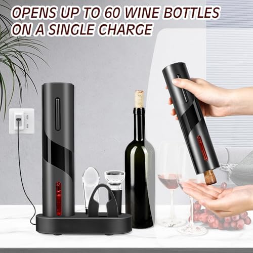6-in-1 Electric Wine Bottle Opener Set, Cordless Rechargeable Wine