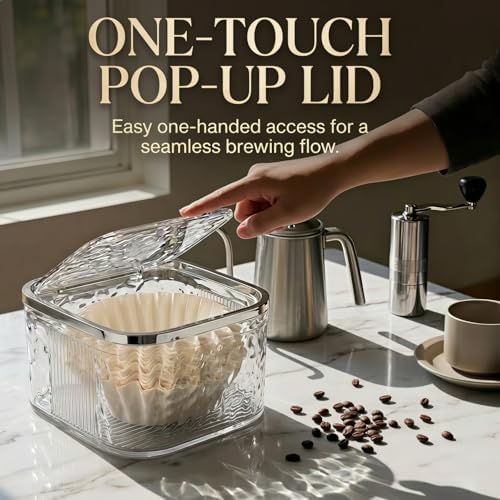 Acrylic Coffee Filter Holder with Push-Button Lid, Large Capacity