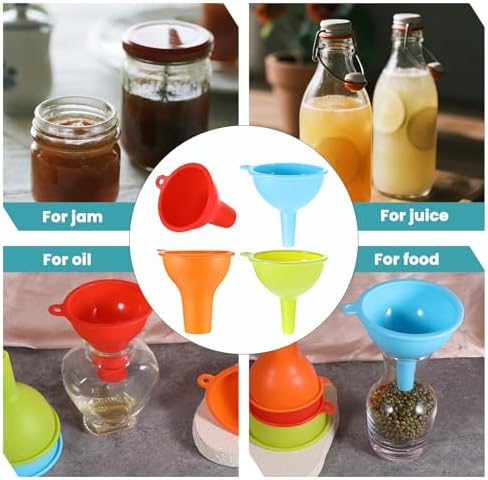 4 Pack Kitchen Silicone Funnel, 4 Colors Kitchen Funnel Set Wide Mouth