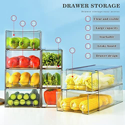 Mano 2Pack Clear Fridge Drawers Pull Out Stackable Refrigerator Drawer