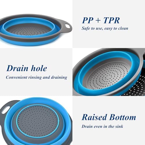 Collapsible Colander Set of 3, Space-Saving Foldable Strainer for