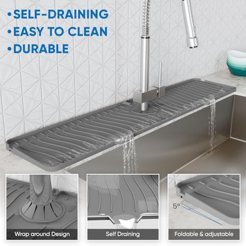 24 Inch Longer Faucet Mat for Kitchen Sink, Silicone Sink Faucet Mat