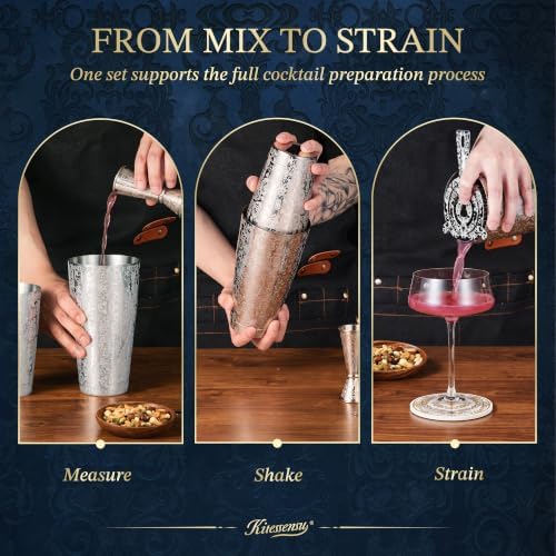 Kitessensu Etched Boston Cocktail Shaker Set, Baroque Scroll Engraved