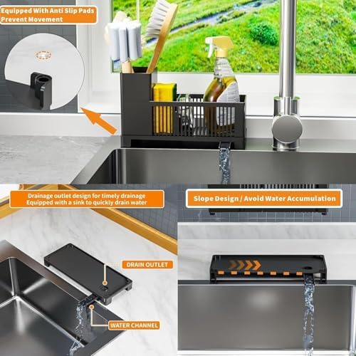 Rustproof Kitchen Sink Organizer Caddy, Black