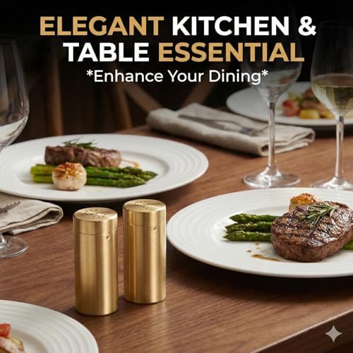 2 Pack Gold Salt and Pepper Shakers Set - Stainless Steel Seasoning