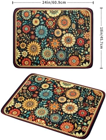 Boho Floral Dish Drying Mat for Kitchen Counter Absorbent Microfiber