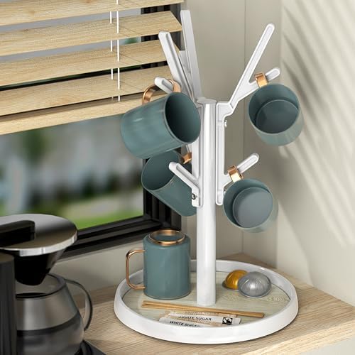 Simple Houseware 360 Turntable Mug Holder Tree for Countertop, White