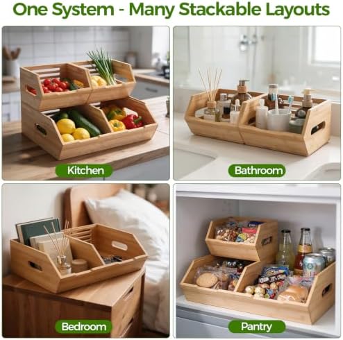 Extra Large Bamboo Pantry Storage Bins-Potato and Onion Food Storage