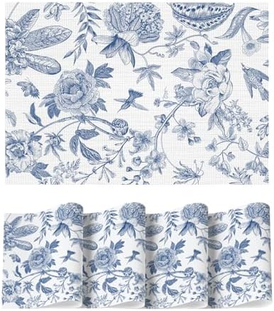 Artoid Mode Blue Floral Brids Spring Vinyl Placemats Set of 4