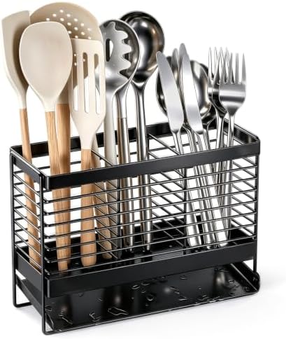 Utensil Holder, Drying Rack with Automatic Drain Tray for Kitchen