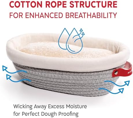 KneadAce Cotton Rope Banneton Basket Set, Oval & Round