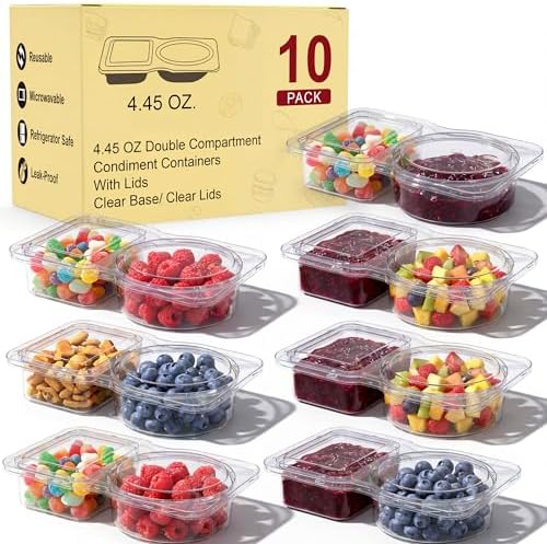 10 Pack Meal Prep Containers | 2 Compartment Snack Containers with