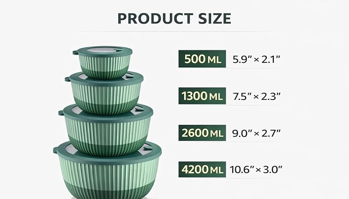 Mixing Bowls with Lids, 8-Piece Airtight Leak-Proof Nesting BPA-Free Bowl Set - Image 4