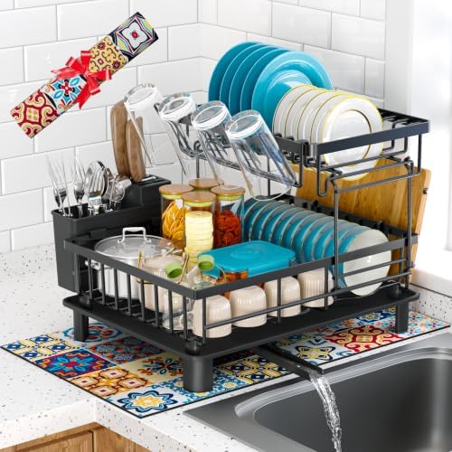 2-Tier Large Detachable Dish Drying Rack, Black