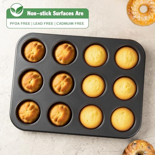 Tiawudi Mini Fluted Tube Cake Pan, 12 Cavity Baking Pan, Non-stick