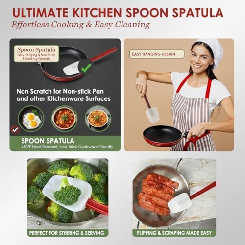 Commercial Spoonula Rubber Spatula Set 2, High Heat Spatula Spoon