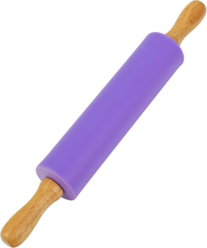 Koogel Rolling Pin for Baking, 12 Inch Non-Stick Silicone Surface, Wooden by KOOGEL