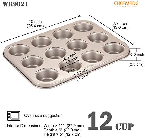 CHEFMADE Mini Muffin Pan, 12-Cavity Non-Stick Mini Cupcake Pan