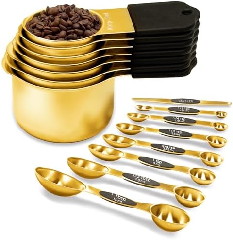 Magnetic Measuring Cups and Spoons Set of 15-304 Stainless Steel Gold