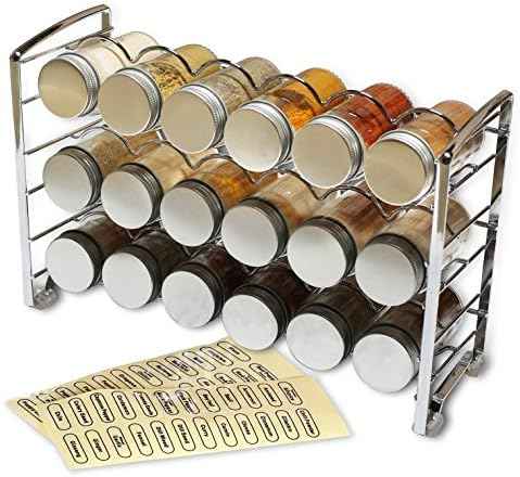 Deco Brothers Spice Rack Stand holder with 18 Bottles and 48 Labels