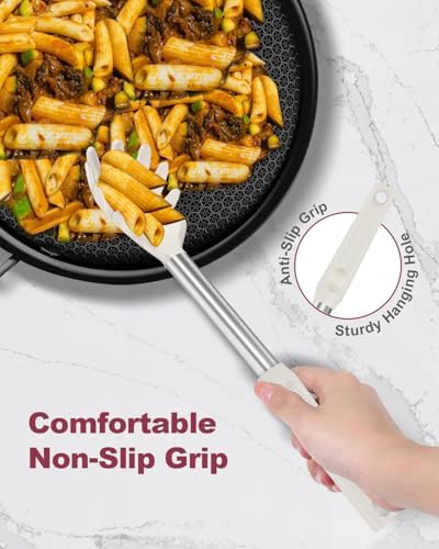 2-Piece Silicone Spaghetti Spoon and Pasta Tong Set, 13-Inch