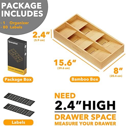 SpaceAid Bamboo Silverware Drawer Organizer with Labels, Kitchen