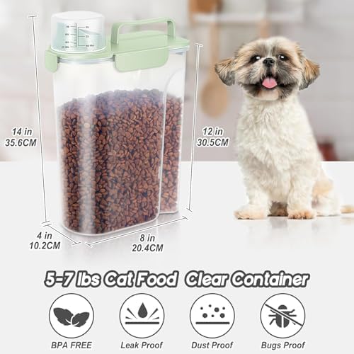 LEAWALK 5-7Lbs Airtight Dog Cat Pet Food Storage Container-Light Green