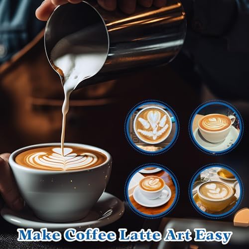 Dandat 4 Pcs Milk Frothing Pitcher 12 oz Stainless Steel Latte Art Pen