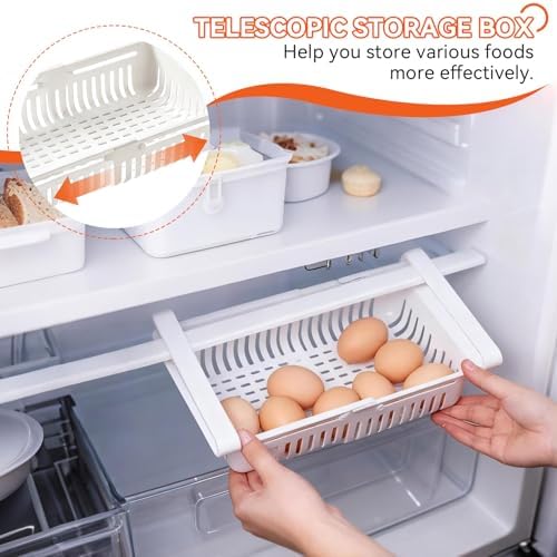 Cyrank Fridge Drawer Organizer, Adjustable Drawer for Fridge Pull-Out