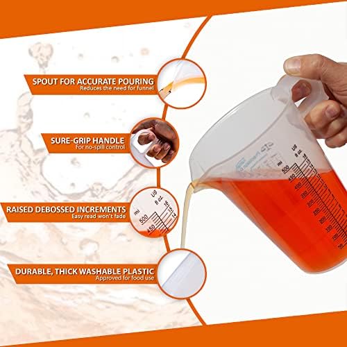 16oz, 1 Pint (2 cup) Measure Pitcher - Convenient Conversion Chart