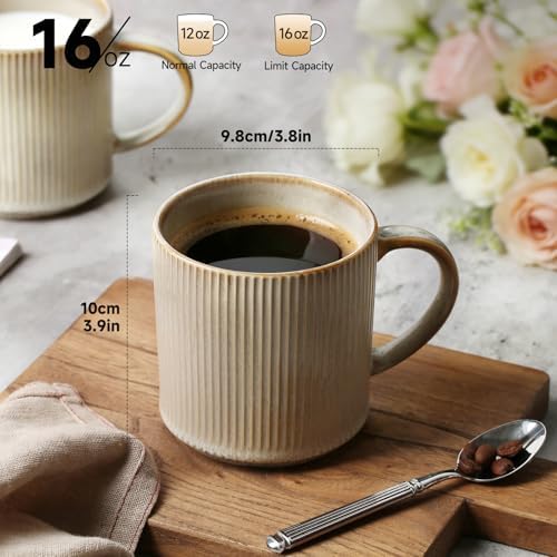 MONITO 16Oz Coffee Mugs Set of 4, Rustic Ceramic Coffee Cup Set with