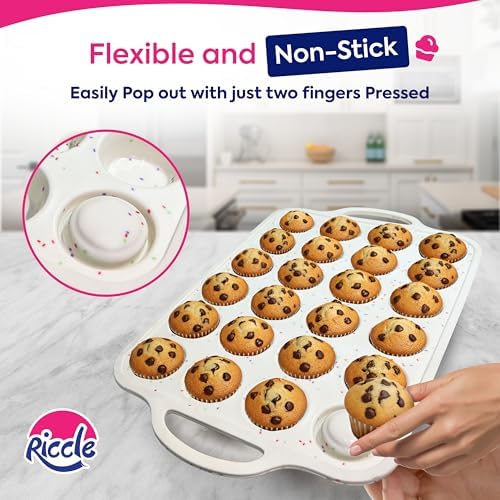 RICCLE 2 Pack Silicone Mini Muffin Pan with Metal Frame, Mini Cupcake