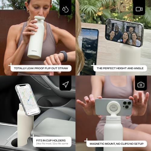 RINGO PRO Insulated Water Bottle, Magnetic Phone Tripod Mount, Ivory