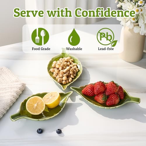 Green Ceramic Leaf Spoon Rest for Stovetop & Kitchen Counter, 1-Pack