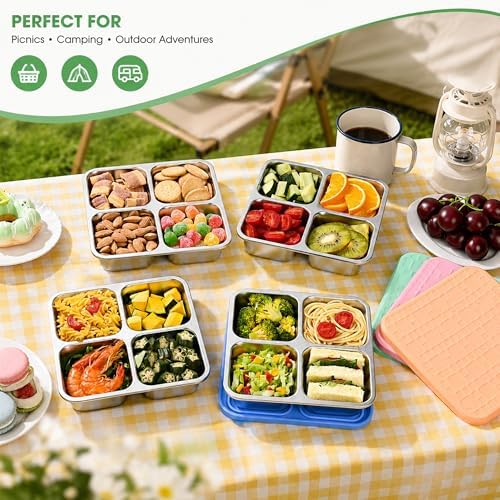 4 Pack Stainless Steel Snack Containers with Silicone Lids, Leakproof