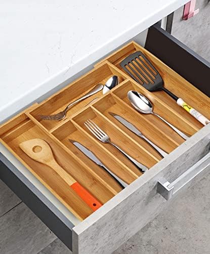 Utoplike Bamboo Silverware Tray Acacia Kitchen Drawer Organizer