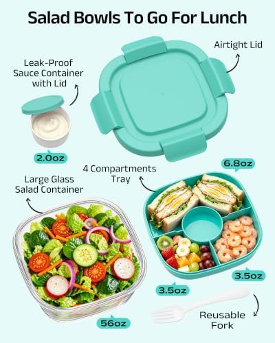 56oz Glass Salad Container with Airtight Lid
