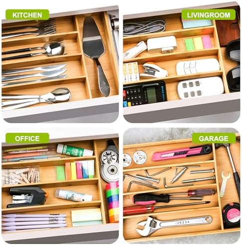 Unibambou Bamboo Silverware Drawer Tray, Kitchen Flatware Cutlery
