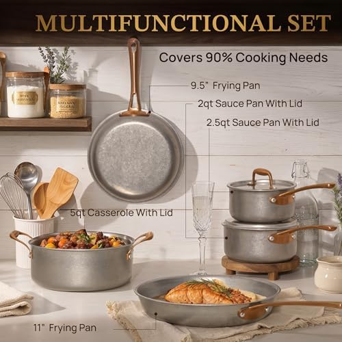 KOKHUB Pots and Pans Set 8 Pcs, Vintage Stainless Steel Cookware Set