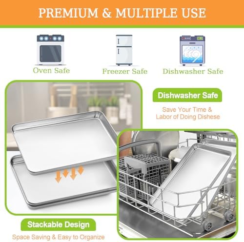 Quarter Sheet Pan Set of 4, CEKEE Stainless Steel Baking Sheet &