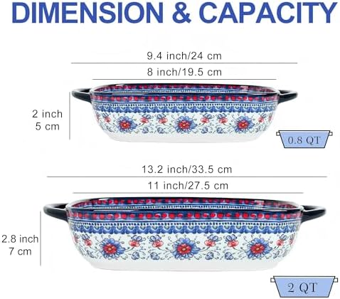 Ceramic Casserole Baking Dish Set of 2, 0.8QT / 2QT