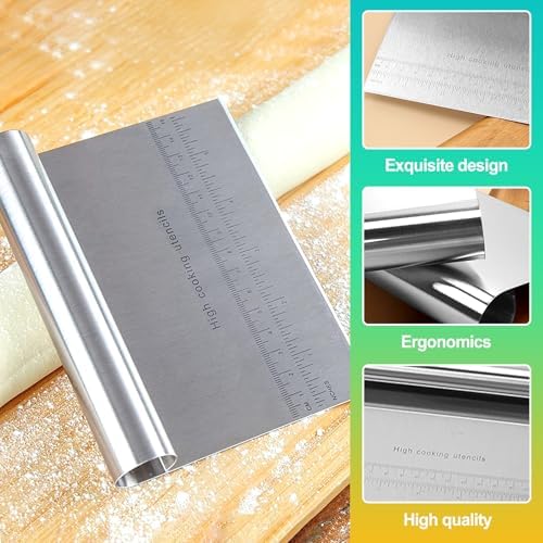 2 Pack Stainless Steel Dough Cutter & Pastry Scraper, Bench Knife with