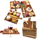 Puzzle Piece Charcuterie Board Set, 4-Piece Interlocking Acacia Wood Cheese Board & Appetizer Tray with Handles, Reversible Serving Platter for Party, Wine Night, Gift with Storage Box