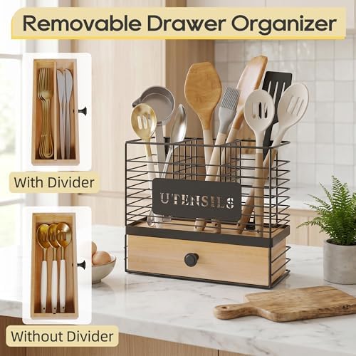 THYGIFTREE Kitchen Utensil Holder for Countertop, 2-in-1 Utensil